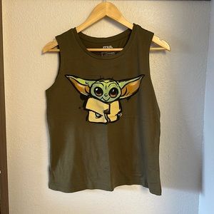 Ladies Large The Mandalorian Grogu tank. EUC. Super cute.  Army green.